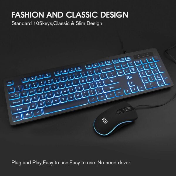 Rii Three Colors Backlit Keyboard and Mouse Wired Keyboard and Mouse Combo US... - Image 4