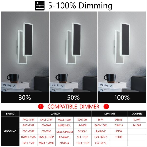 Minimalist Black White Wall Sconce Pair -12W LED, 6000K Dimmable Lights for Home - Image 5