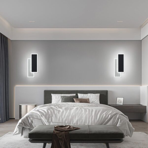 Minimalist Black White Wall Sconce Pair -12W LED, 6000K Dimmable Lights for Home - Image 6