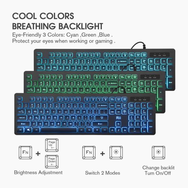 Rii Three Colors Backlit Keyboard and Mouse Wired Keyboard and Mouse Combo US... - Image 6