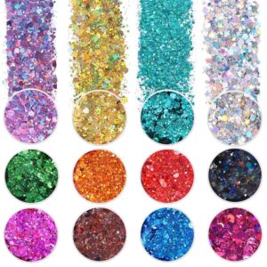 Holographic Chunky Glitter Set of 12 Licool Craft Glitter for Resin Art Craft...