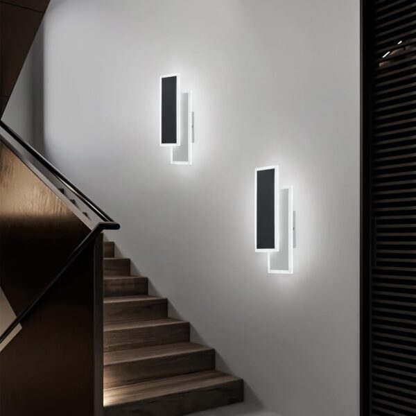 Minimalist Black White Wall Sconce Pair -12W LED, 6000K Dimmable Lights for Home - Image 7