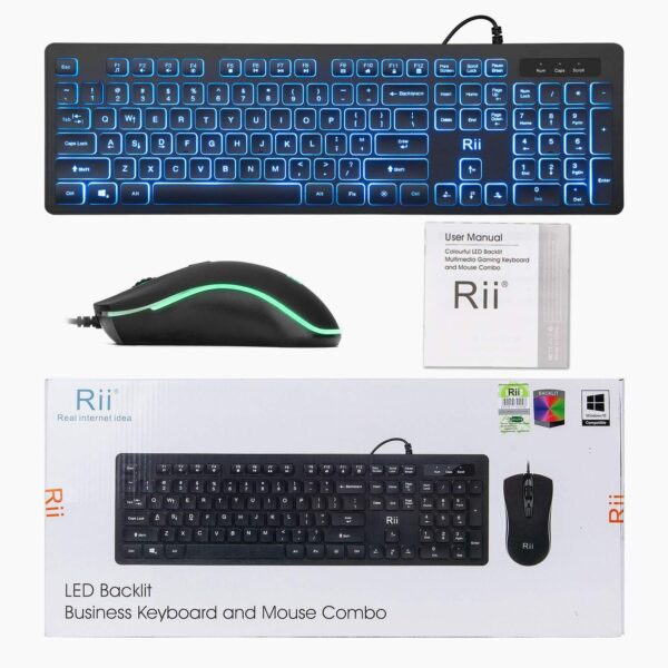 Rii Three Colors Backlit Keyboard and Mouse Wired Keyboard and Mouse Combo US... - Image 8