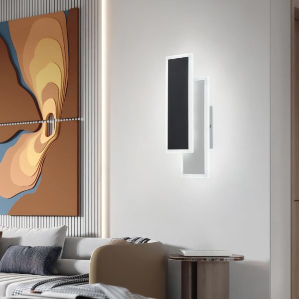 Minimalist Black White Wall Sconce Pair -12W LED, 6000K Dimmable Lights for Home - Image 8