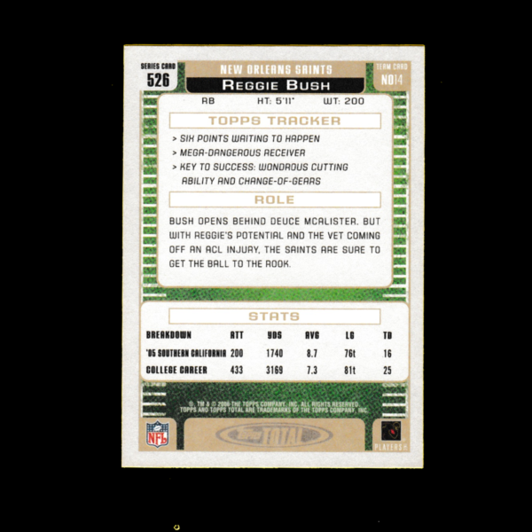 2006 Topps 526 Reggie Bush Rookie Card (RC) - New Orleans Saints - Image 2