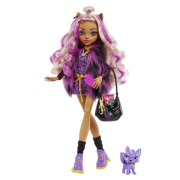 Monster High Doll, Clawdeen Wolf with Purple Streaked Hair in Signature Look ...