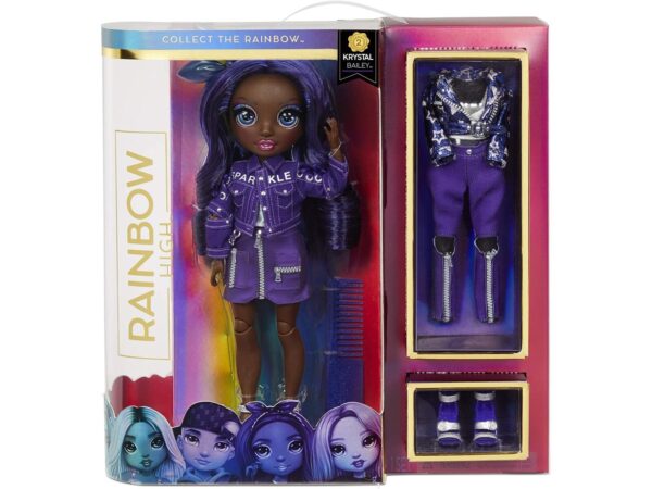 Official Rainbow High Indigo Doll – Krystal Bailey with 2 Outfits & Doll Stand - Image 2
