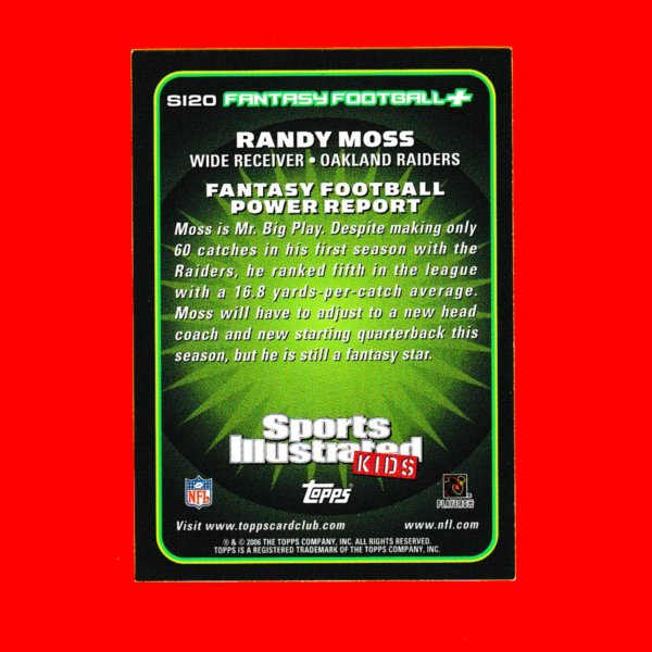 2006 Topps SI20 Randy Moss -Sports Illustrated For Kids - Oakland Raiders - Image 2