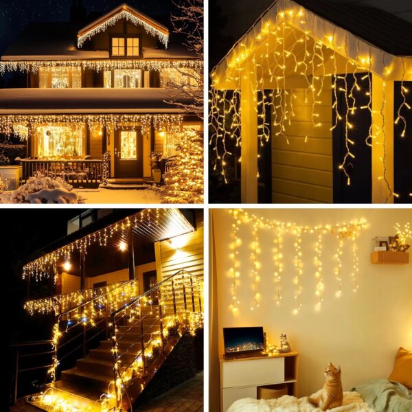 Icicle LED Christmas Lights 49.2FT, 520 LEDs, 8 Modes Warm White String Lights