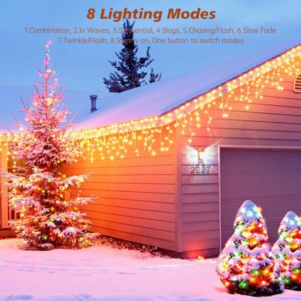 Icicle LED Christmas Lights 49.2FT, 520 LEDs, 8 Modes Warm White String Lights - Image 2