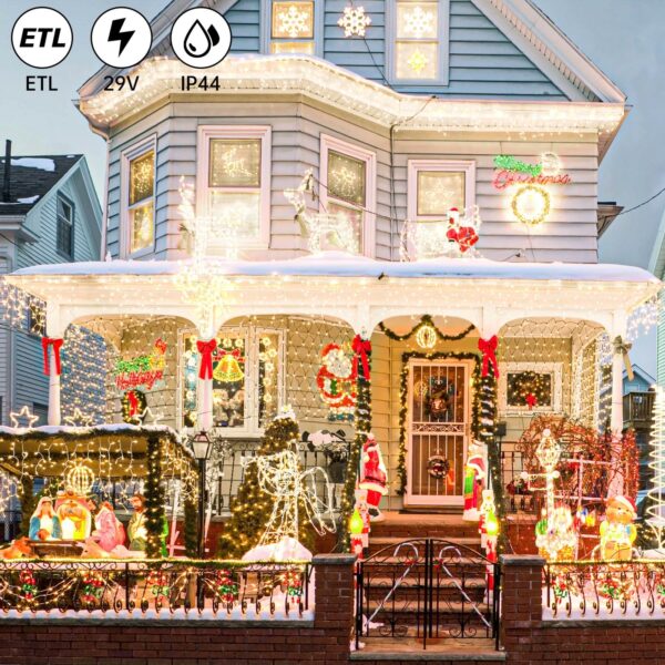 Icicle LED Christmas Lights 49.2FT, 520 LEDs, 8 Modes Warm White String Lights - Image 3