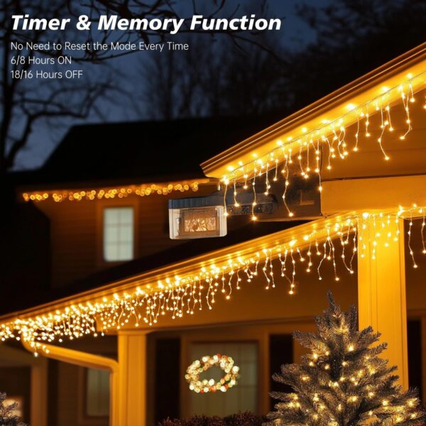 Icicle LED Christmas Lights 49.2FT, 520 LEDs, 8 Modes Warm White String Lights - Image 5
