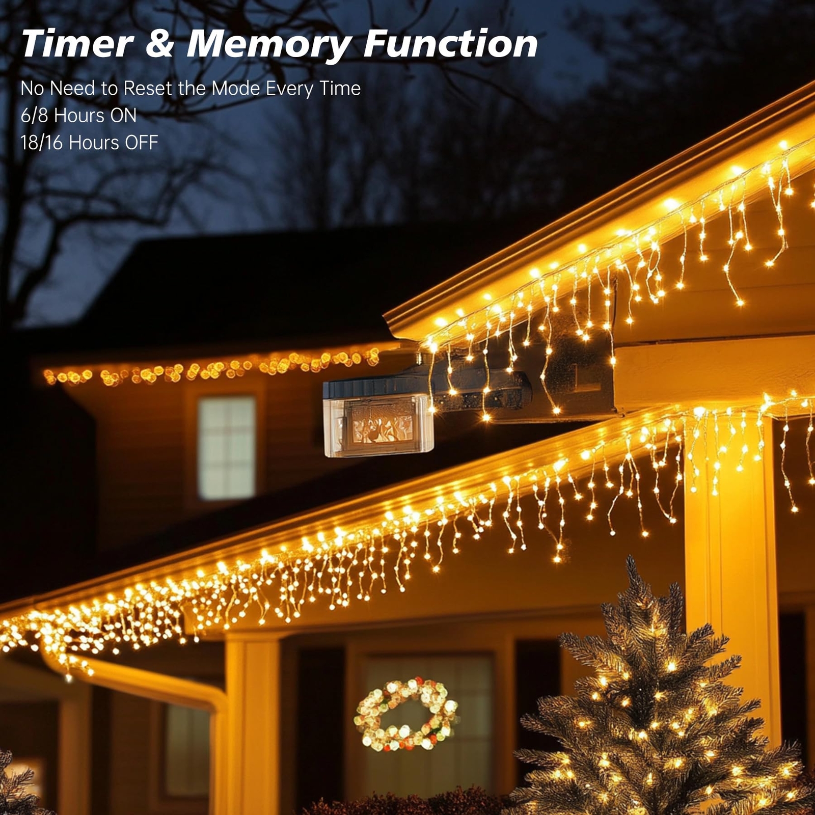 Icicle LED Christmas Lights 49.2FT, 520 LEDs, 8 Modes Warm White String Lights - Image 5