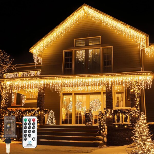 Icicle LED Christmas Lights 49.2FT, 520 LEDs, 8 Modes Warm White String Lights - Image 7