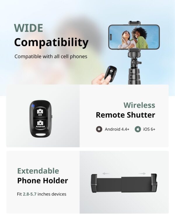 Cell Phone Tripod Stand & Selfie Stick, Extendable with Wireless Remote - Image 2