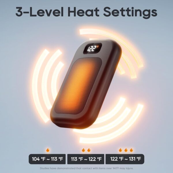 AI Hand Warmers Rechargeable 2 Pack, 3 Heat Levels (104–121°F), Battery Display - Image 4